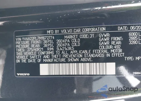 2021 Volvo Xc90 T6 Inscription 7 Passenger из США, поврежденный, VIN YV4A22PL7M1672774